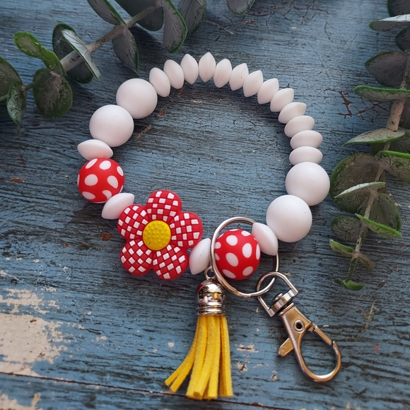 Polka Dot Flower Charm Bracelet with Yellow Tassel - Picture 1 of 1